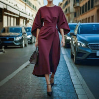 Sofia Elegant Maxi Dress with Belted in Ziegelrot
