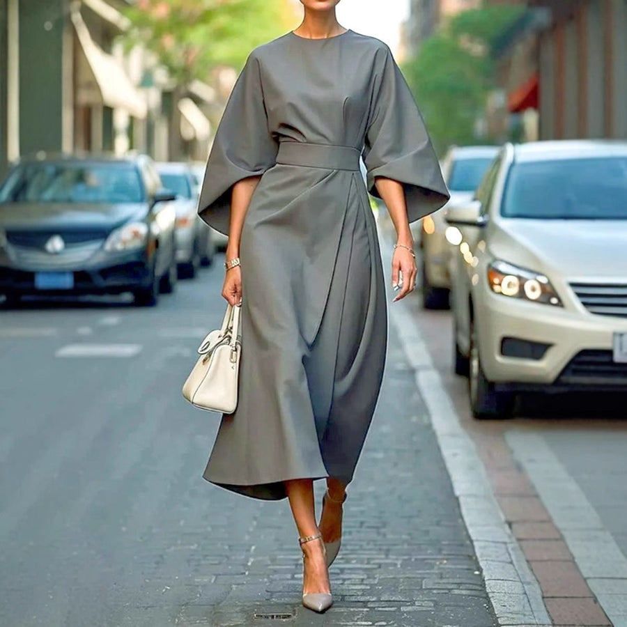 Sofia Elegant Maxi Dress with Belted in Ziegelrot