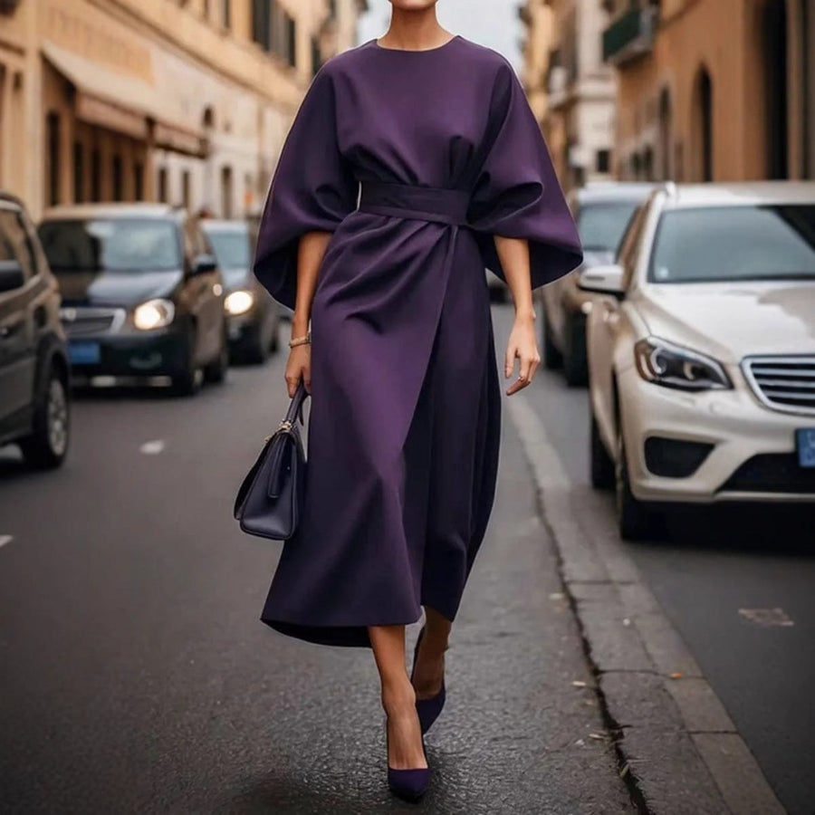 Sofia Elegant Maxi Dress with Belted in Ziegelrot
