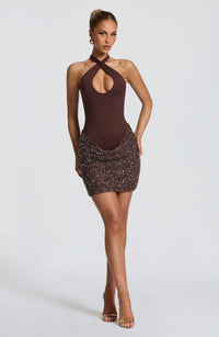 Joy Mini Dress – Plum Brown