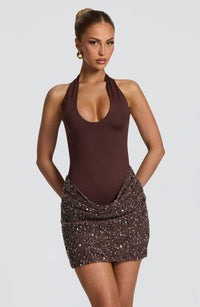 Joy Mini Dress – Plum Brown