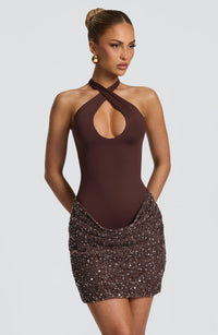 Joy Mini Dress – Plum Brown