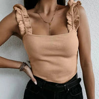 Solea™ Delightful Ruffled Summer Top in Beige