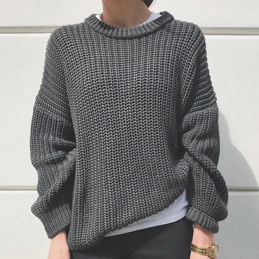 Solene Casual Knit Sweater with Oversized in Grey