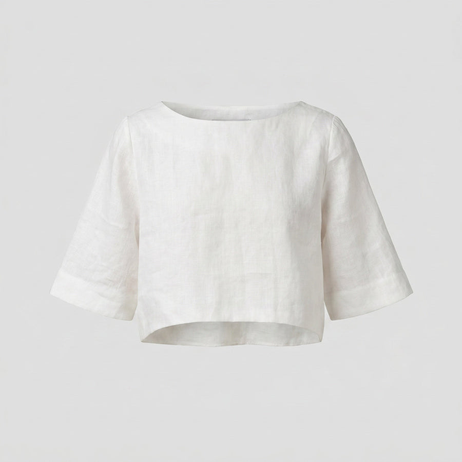 Solene Casual Linen Top in White
