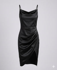 Solene Satin Evening Dress in Black