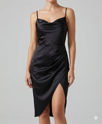 Solene Satin Evening Dress in Black