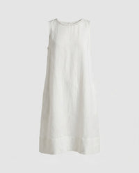 Sonia Casual Linen Dress with Crew Neck in White