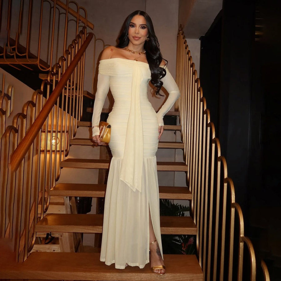 Sonia Elegant Maxi Dress in Apricot