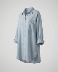 Sonja Linen Shirt with Chest Pocket in Light Blue