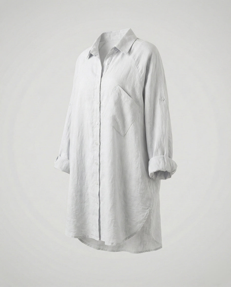 Sonja Linen Shirt with Chest Pocket in White