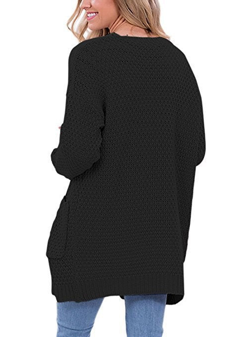 Sophie Casual Knit Cardigan with Pockets in Black