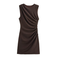 Sophie Mini Dress with Sleeveless and Ruffles in Brown
