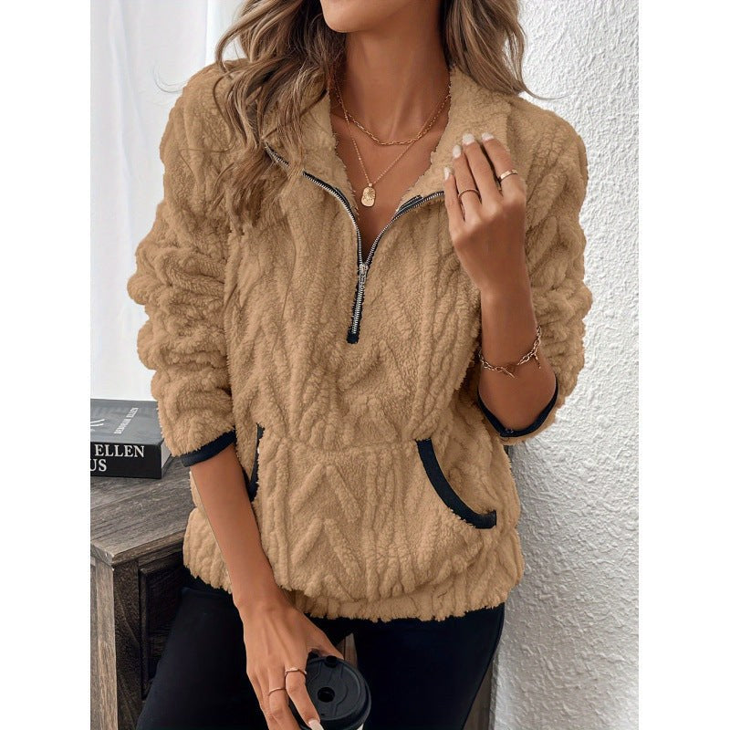 Sophie Sweater with Zip Front in Khaki