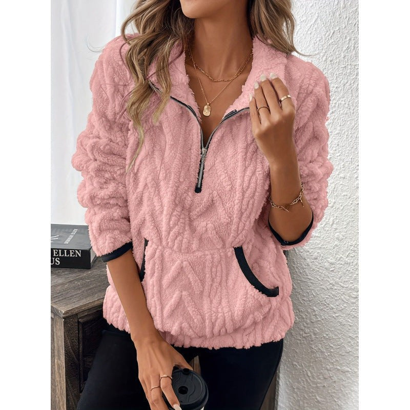 Sophie Sweater with Zip Front in Pink