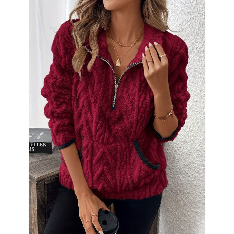 Sophie Sweater with Zip Front in Wine Red