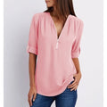 Sophie Women's Zip V-Neck 3/4 Sleeve Blouse Casual Top
