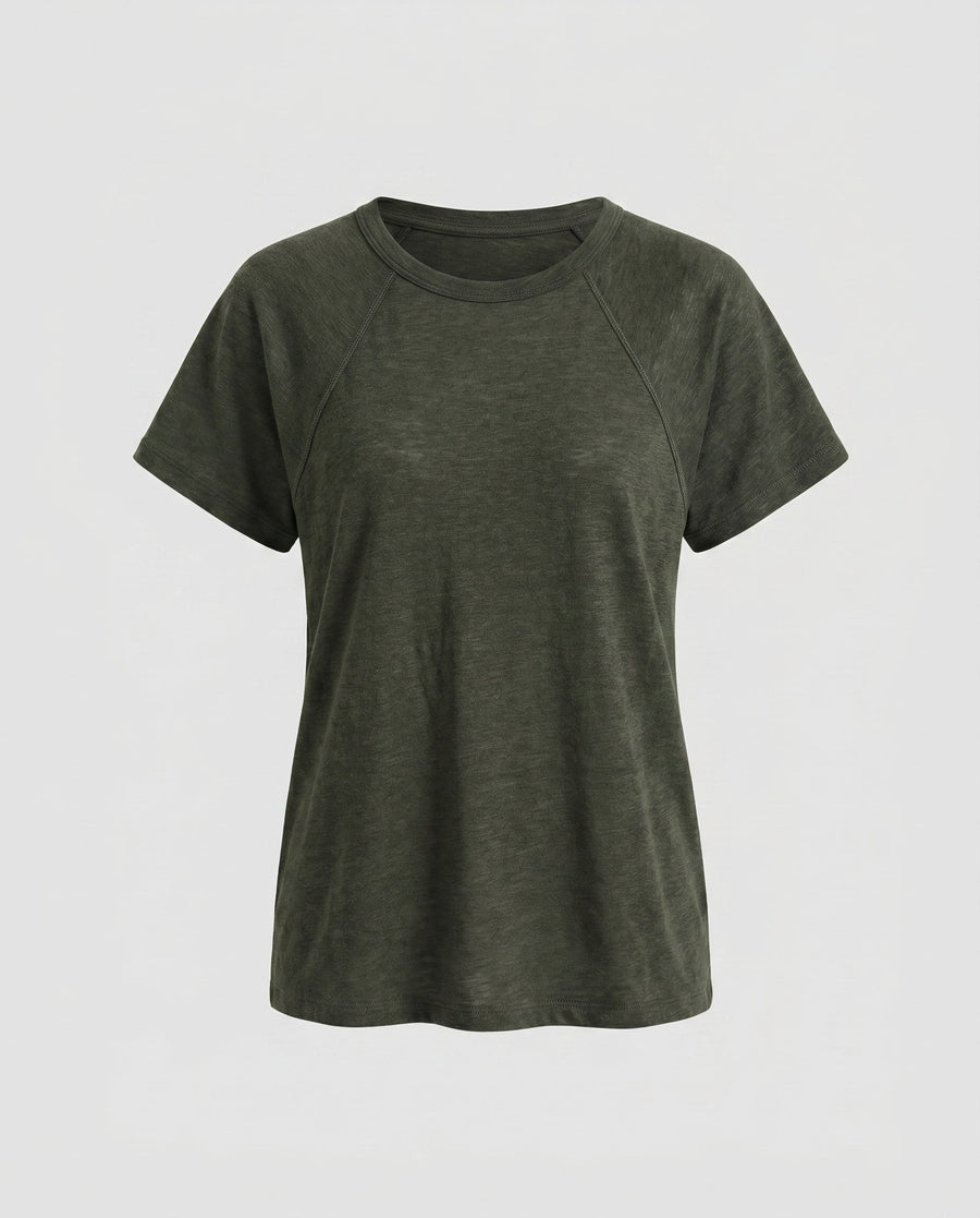 Soraya Casual Linen T-Shirt in Olive