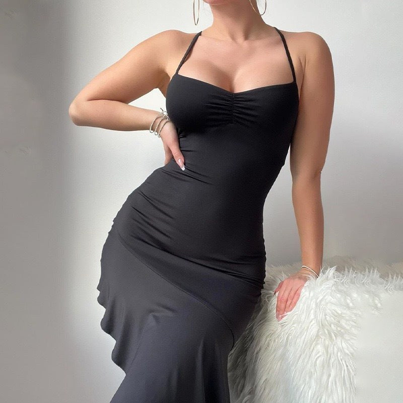 Soraya Elegant Maxi Dress with Side Split in Black