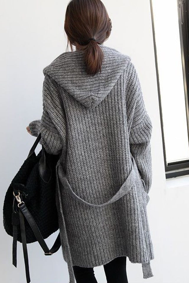Soraya Knit Coat with Hood in Grey