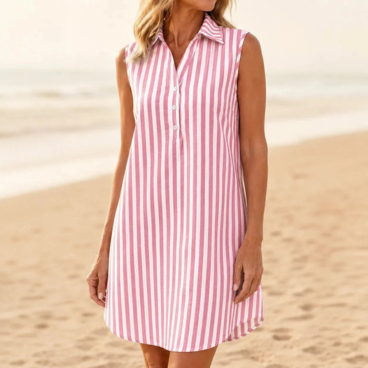 Sorrel Women's Striped Sleeveless Shirt Dress in Pink