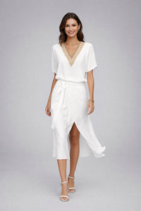Sorvaine Women's Summer Wrap Midi Dress in White