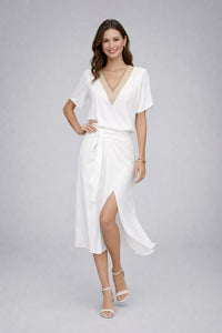 Sorvaine Women's Summer Wrap Midi Dress in White