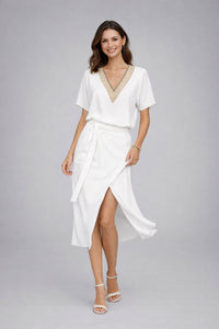 Sorvaine Women's Summer Wrap Midi Dress in White