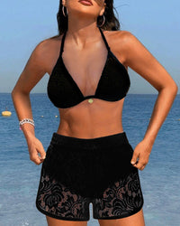 Stacey™ Elegant Solid Lace Bikini Set in Black