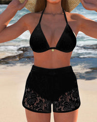 Stacey™ Elegant Solid Lace Bikini Set in Black