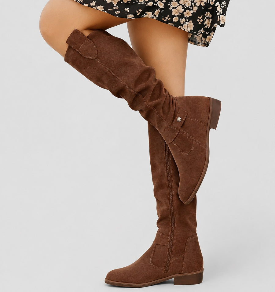 Starla Women's Knee-High Slouch Boots in Dark Brown