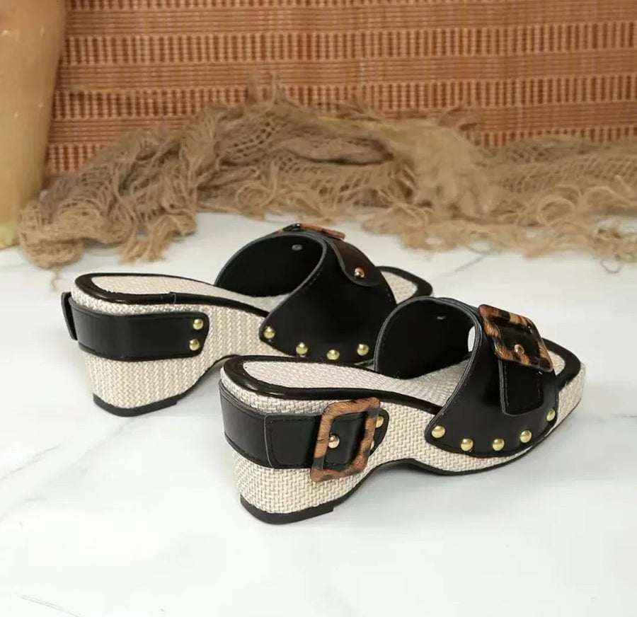 Stassi Studded Platform Mule in Charcoal