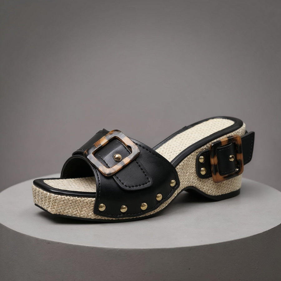 Stassi Studded Platform Mule in Charcoal