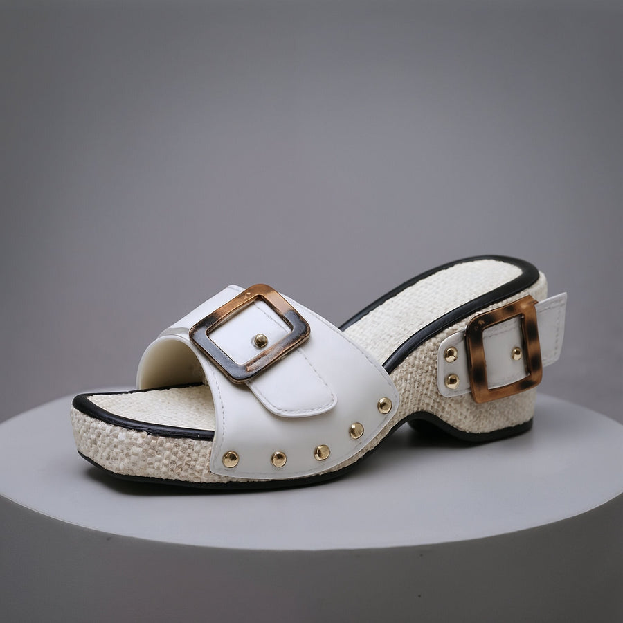 Stassi Studded Platform Mule in Pearl