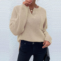 Stefania Casual Knit Sweater with V-Neck in Beige