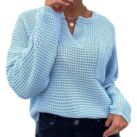 Stefania Casual Knit Sweater with V-Neck in Black