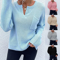 Stefania Casual Knit Sweater with V-Neck
