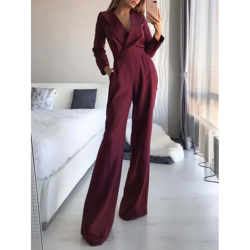 Stefania Elegant Jumpsuit in Wine Red