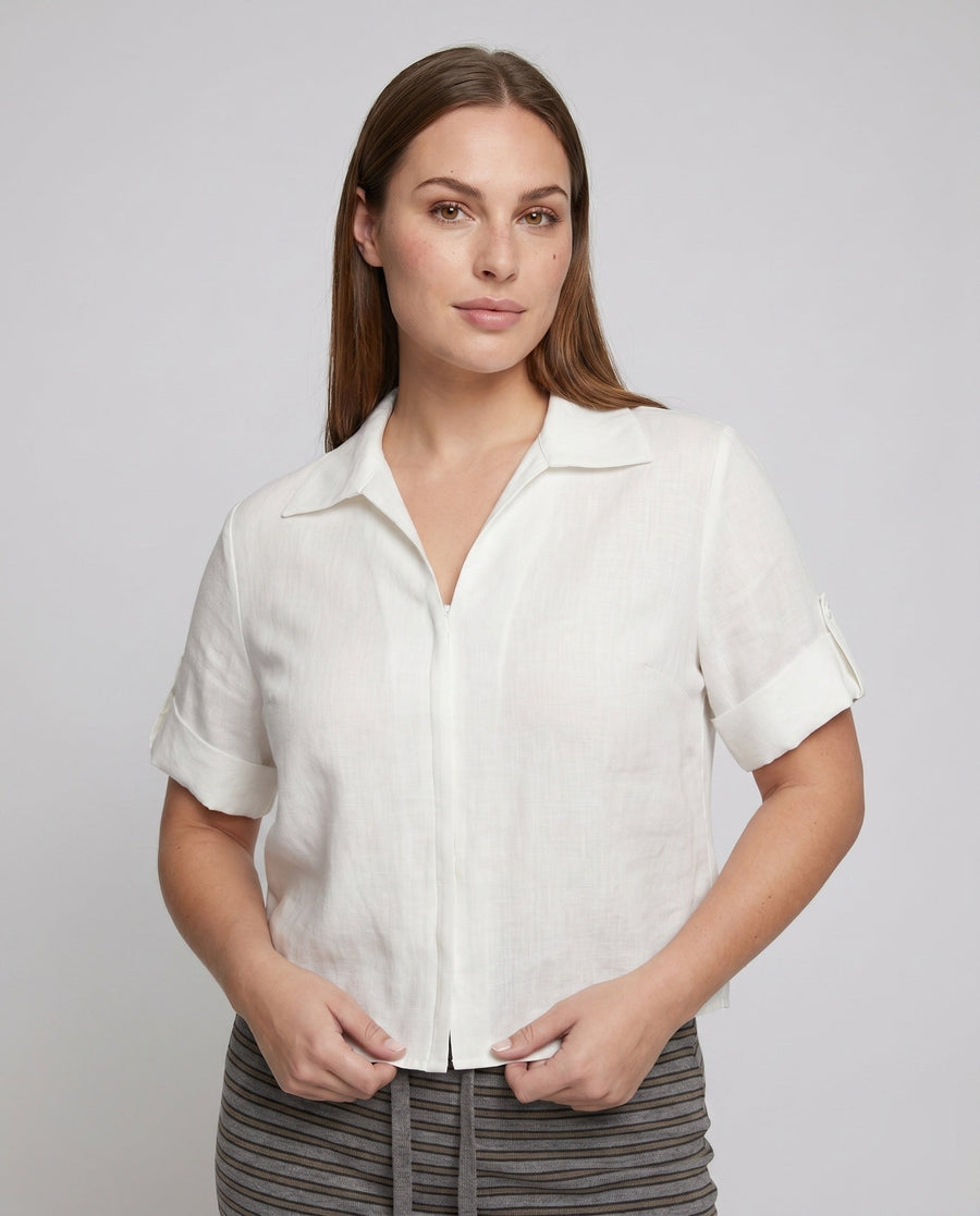 Stefania Lightweight Linen Blend Shirt with Zip Front