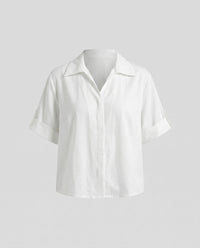 Stefania Lightweight Linen Blend Shirt with Zip Front in White