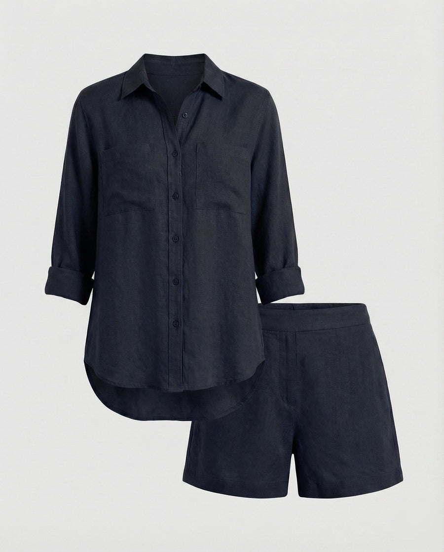 Stefania Linen Blouse in Black