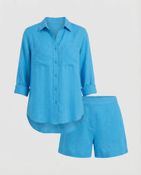 Stefania Linen Blouse in Blue