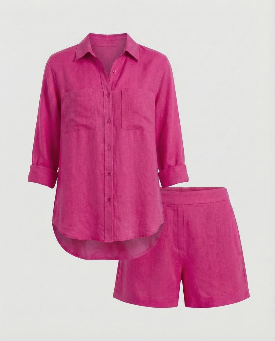 Stefania Linen Blouse in Fuchsia