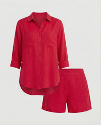 Stefania Linen Blouse in Red
