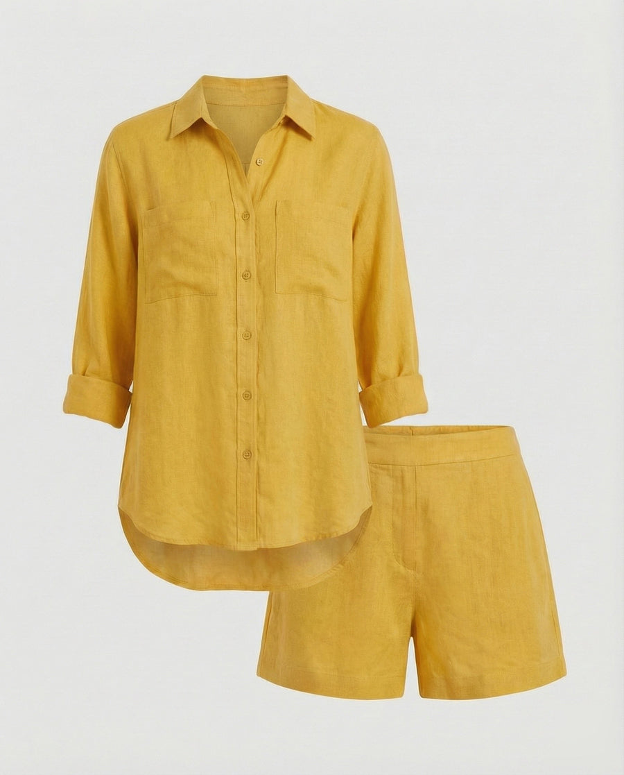Stefania Linen Blouse in Yellow
