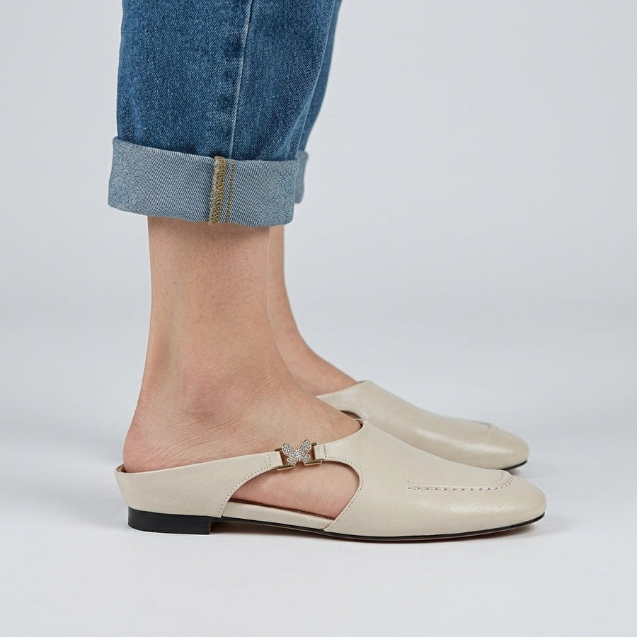 Stella Butterfly Cutout Mule in Beige
