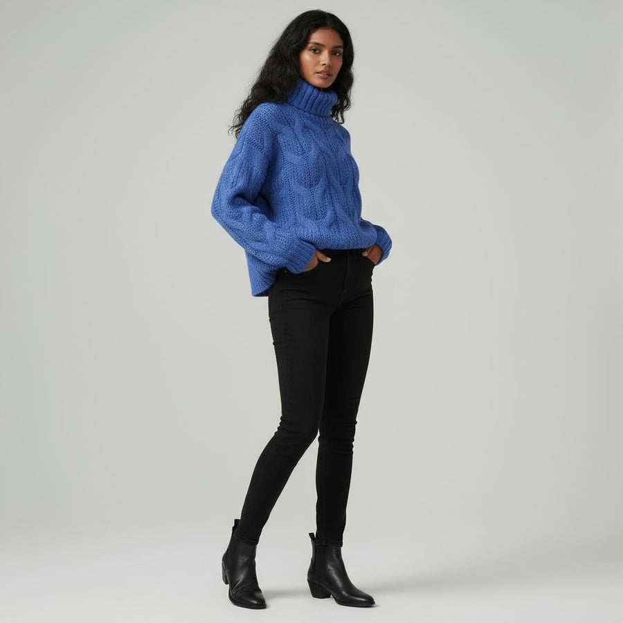 Stella Cable Knit Turtleneck in Royal Blue
