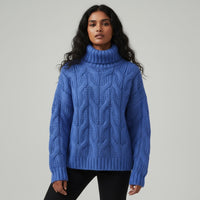 Stella Cable Knit Turtleneck in Royal Blue