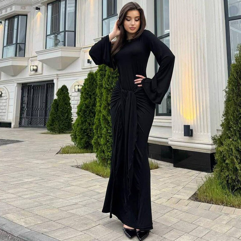 Stella Elegant Leather Maxi Dress in Black
