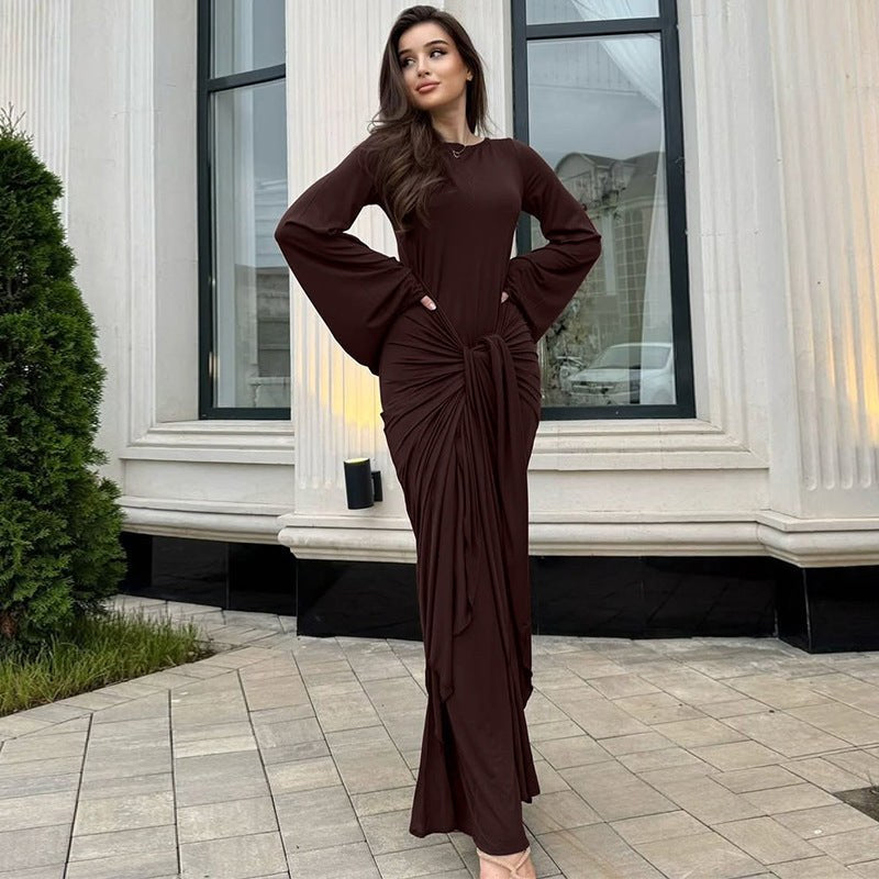 Stella Elegant Leather Maxi Dress in Coffee